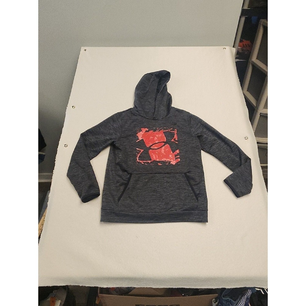 UNDER ARMOUR  L BOYS STORM HOODIE SWEATSHIRT LOOSE FIT‎ RED PAINTBALL LOGO GRAY